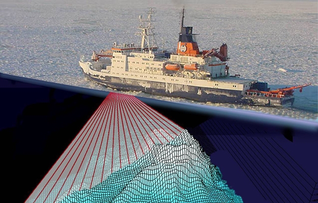 Bathymetric survey - A Ship Mapping the Sea Bed through Rays